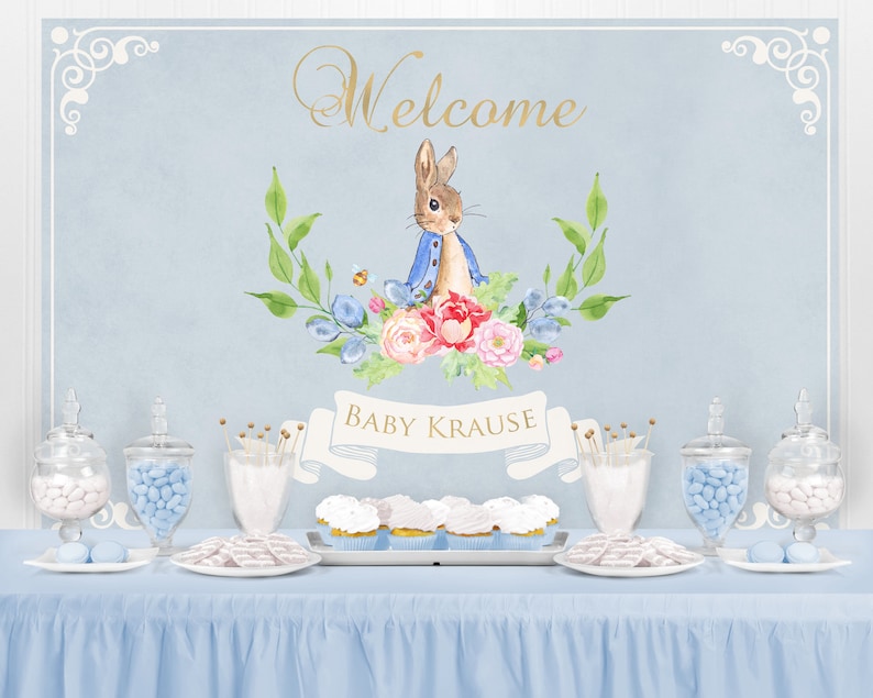 Peter Rabbit Backdrop, Birthday Backdrop, First Birthday, Baby Shower Backdrop, Party Decorations, Custom Backdrop, PRINTED image 1