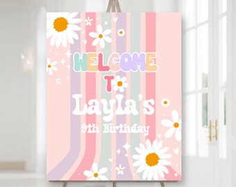 Let's Get Groovy Welcome Sign, Groovy Retro Birthday Sign, Hippie Birthday Welcome Sign, Daisy Groovy Rainbow Groovy Birthday Welcome Sign