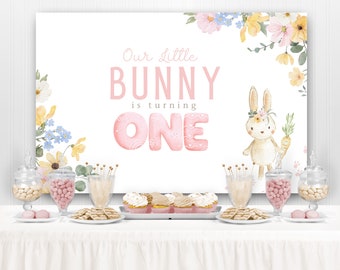 Bunny Backdrop, Some Bunny is One, Bunny Birthday Party, Bunny Birthday Party Backdrop or Bunny Baby Shower Backdrop, Pink and Gold, PRINTED