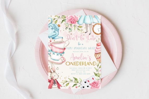 Alice in Wonderland Backdrop, Alice in Onederland Decorations, Onederland  Girl Pink 1st Birthday Party, 1st Mad Tea Party Banner, PRINTED