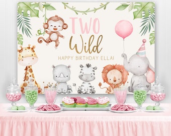Safari Backdrop, Party Animals Birthday Backdrop Banner, Safari Animals Girl Born Two Be Wild Welcome Sign, Table Party Decorations