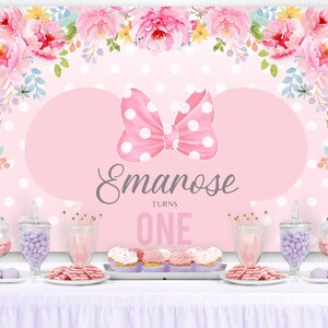 Digital Minnie Birthday Backdrop, Minnie Mouse Party, Digital Backdrop, Photo Backdrop, Sweet table Backdrop, Cake table Backdrop, PRINTED image 1
