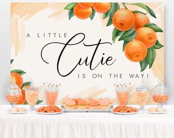 Little Cutie Baby Shower Backdrop, Printable Baby Shower Decor, Cutie Orange Baby Shower, Little Cutie Backdrop, Citrus Baby Shower Decor