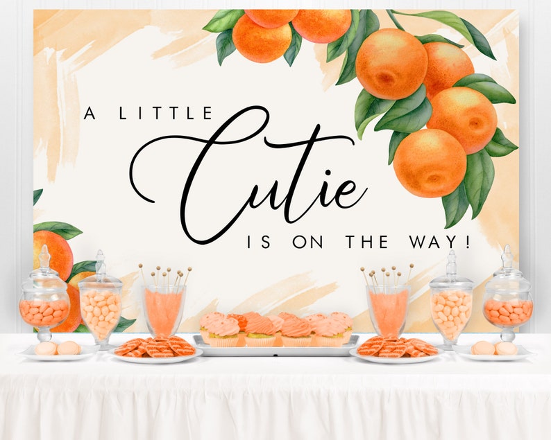 backdrop banner Little Cutie baby shower decoration ideas. Check out this list of Little Cutie baby shower ideas. Includes ideas for favors, food, decorations and more.