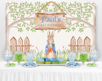 Peter Rabbit Backdrop, Bunny Birthday Backdrop, First Birthday, Baby Shower Backdrop, Party Decorations, Custom Backdrop, PRINTED