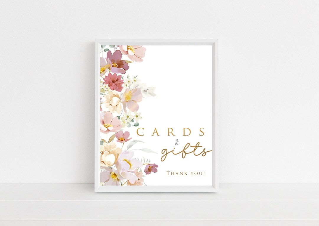 Cards &amp; Gifts Table Sign, Floral Printable Girl Birthday Party Baby ...