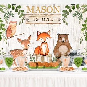 Woodland Backdrop, Boy First Birthday Backdrop, 1st Birthday, Woodland Party Backdrop, Cake Table Decorations, Wild One Birthday, PRINTED