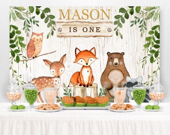 Woodland Backdrop, Boy First Birthday Backdrop, 1st Birthday, Woodland Party Backdrop, Cake Table Decorations, Wild One Birthday, PRINTED