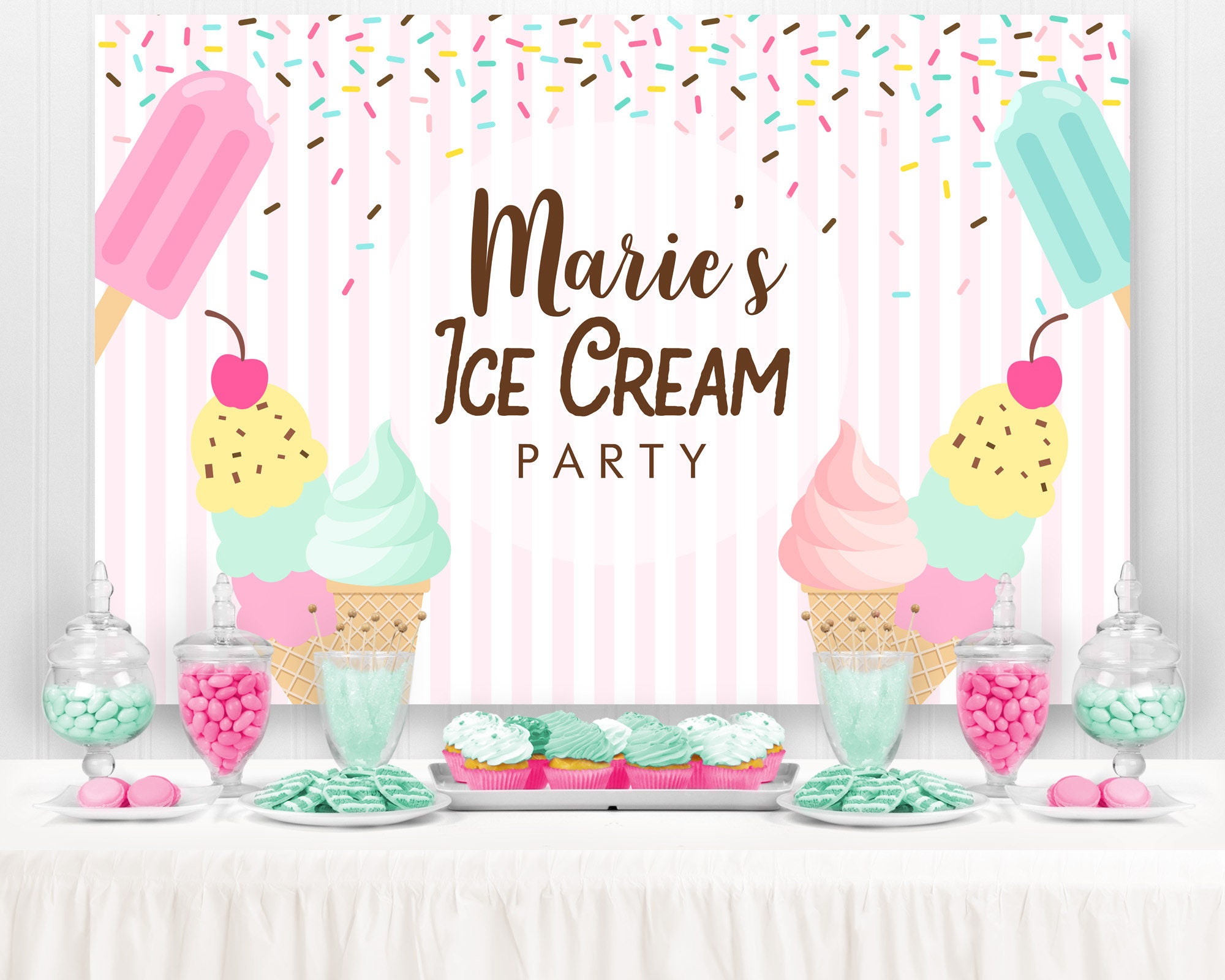 Ice Cream Party Backdrop Cake Table Backdrop Photobooth Etsy