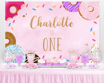 Donut Backdrop, Donut Party, Donut Grow Up, Birthday Backdrop, Baby Shower Backdrop, Cake Table Decorations, Party Table Background, PRINTED