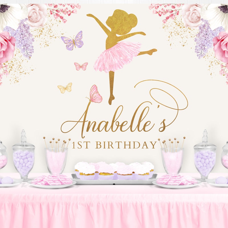 Pink And Gold Floral Ballerina Round Party Backdrop Kit main image 1