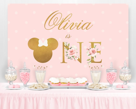 Minnie Mouse Backdrop, Minnie Mouse Birthday Banner, Birthday Backdrop, Minnie Mouse Birthday Decorations, Pink Girl First Birthday Party Il_570xn