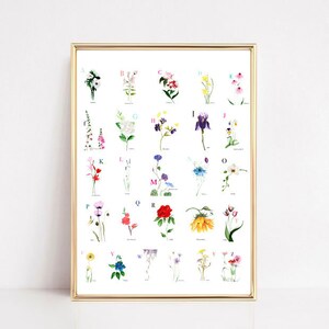 ¡Impresión del alfabeto de las flores! Las 26 cartas en una sola impresión ilustradas en Flores. Decoración de la escuela en casa-Maestro Gift-Girls decoración de la guardería de la habitación
