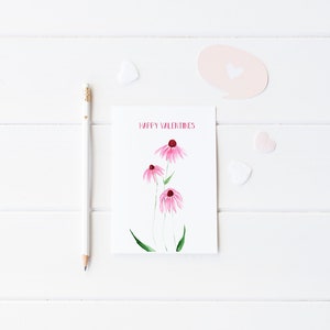 Pacote de cartas 'Feliz Dia dos Namorados' Flor Rosa Echinacea. Cartões 100% reciclados. Feito à mão.