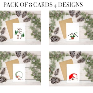 Packung mit 8 Karten 4 super süße Waldtier Weihnachten Designs 100% Recyclingpapier Bild 1