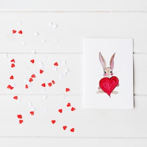 Hase mit Herz zum Valentinstag! 100% recyceltes Kartonpapier. Kinder Valentinstag. Süße nachhaltige Liebe.