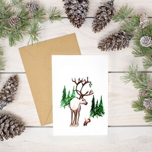 Carte de Noël de gui de renne et d’écureuil - Papier 100% recyclé
