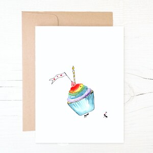 Rainbow Cupcake and super excited ants! 100% Recycled paper and Envelope. Handmade in Colorado