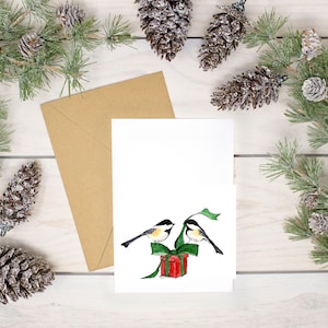 Tarjeta de Navidad Chickadee- Tarjeta 100% reciclada