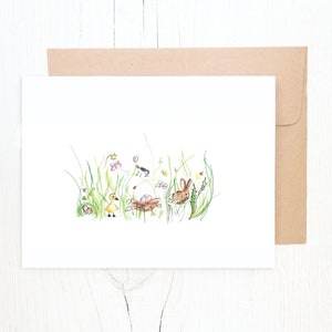 Prato di Pasqua primaverile con cuccioli di animaletti - Carta riciclata al 100% e busta
