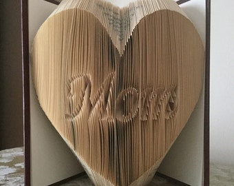 Folded Book Art - "Mom" in heart