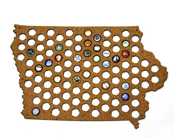 Beer Cap Map IOWA State USA, Beer Cap Holder, Beer Cap Display, Beer Christmas Gift for Him, Groomsmen gift, Father's Day Cork, Plywood