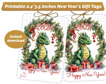 Green Dragon Printable Gift Tag, Holiday Gift Tags, Happy Lunar New Year, Personalised Prints, Gift Favor Tag, Christmas Gift Wrapping