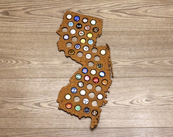 Beer Cap Map New Jersey USA, Beer Cap Holder, Beer Cap Display, Beer Aficionado Gift for Him, Groomsmen gift, Father's Day Gift, Cork Tree