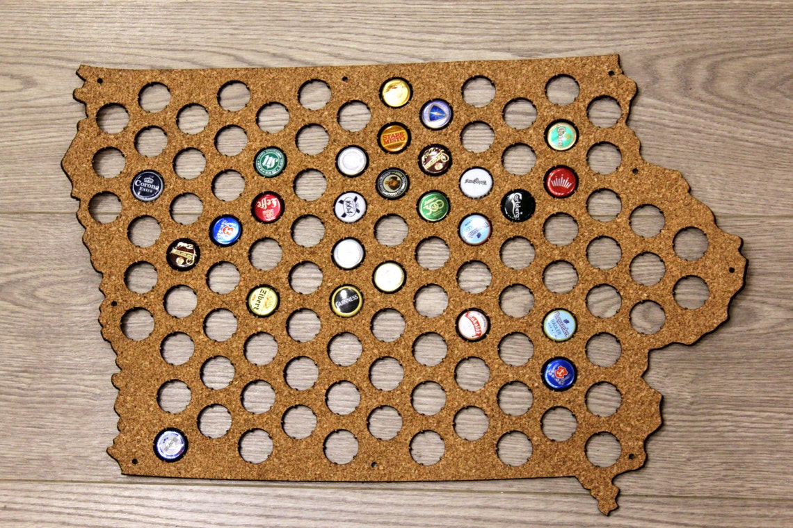 Beer Cap Map IOWA State USA Beer Cap Holder Beer Cap Etsy