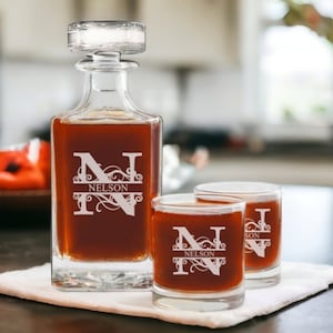 Personalized Whiskey Decanter and Glasses Set - Customized Gift for Men, Groomsmen Gift, Birthday Gift, Anniversary Gift, Retirement Gift