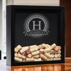 Personalized Wine Cork Shadow Box, Wine Cork Holder, Wedding Gift, Guest Drop Box, Wine Gift, Husband Gift