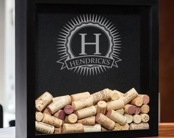 Personalized Wine Cork Shadow Box, Wine Cork Holder, Wedding Gift, Guest Drop Box, Wine Gift, Husband Gift