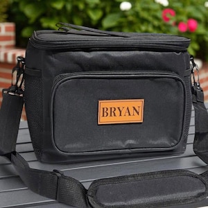 Personalized Cooler Bag: Groomsmen Gift, Lunch Bag - Leather Patch