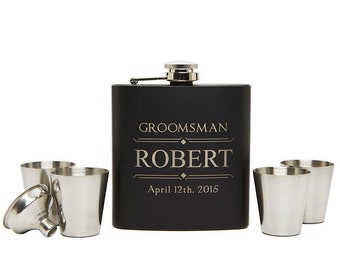 Groomsman Flask Set, Personalized Flask, Groomsmen Gift Box, Gifts for Groomsmen, Engraved Flask, Personalized Groomsman Flasks