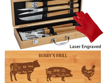 BBQ Gift For Dad, Personalized BBQ Set, Father's Day Gift, Christmas Gift, Gift For Grandpa, Grill Tools