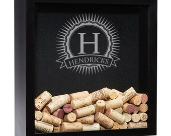 Personalized Wine Cork Shadow Box, Wine Cork Holder, Wedding Gift, Guest Drop Box, Wine Gift, Husband Gift