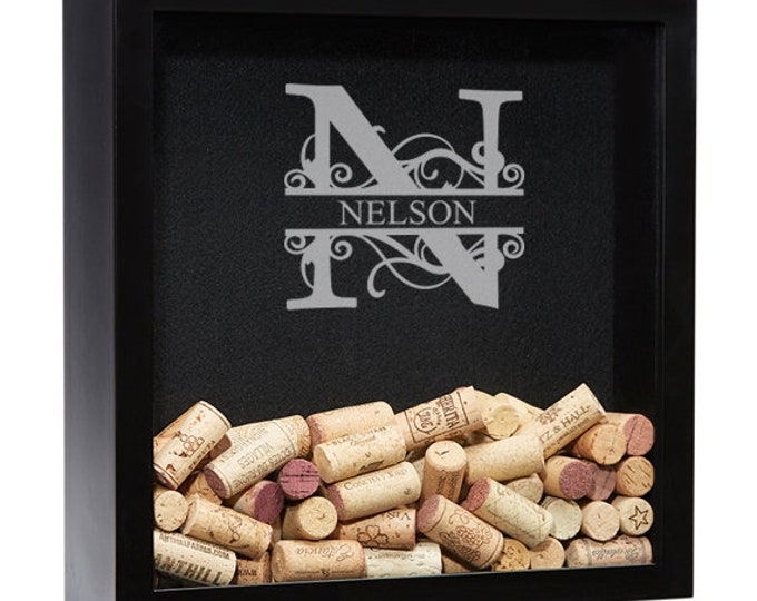 Personalized Wine Cork Display, Wine Cork Shadow Box, Custom Engraved Shadow Box, Wine Lover Gift, Weddings, Gift for Mom Wife, Cork Storage