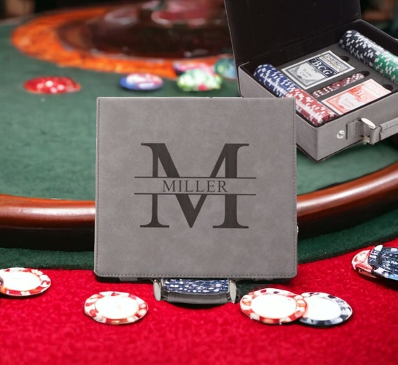 Personalized Poker Set - Custom Engraved Case with Chips, Cards & Dice - Gift for Dad, Husband or Groomsmen - Birthday, Father’s Day Gifts