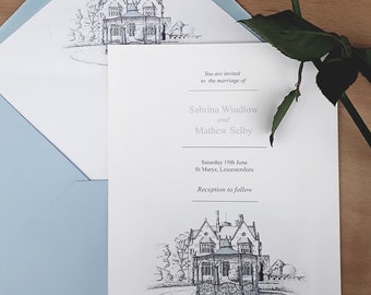 Wedding Venue Painting / Wedding venue Invitation Custom Save the date /  Wedding Stationary / Wedding Invitations/  printable/