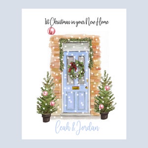 Tarjeta de Navidad personalizada con dibujo de casa, Tarjeta de primera Navidad en un nuevo hogar - Primera Navidad, tarjeta de Navidad, tarjeta de vacaciones personalizada