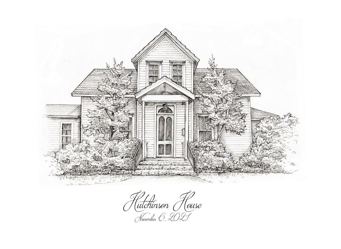 House Drawing Black and White House Warming Gift Etsy