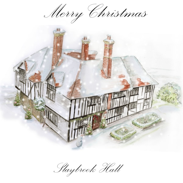 Personalised watercolour house drawing for Christmas card, First Christmas in New Home Card - 1st Christmas, Holiday house card,