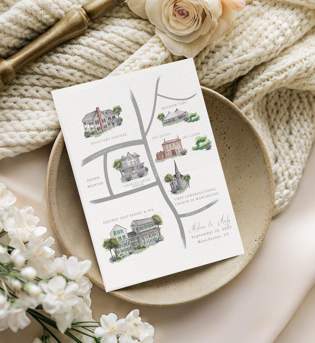 Custom Watercolor Wedding Venue Map: Hand-painted Destination ...