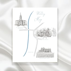 Illustrazione della mappa del luogo del matrimonio personalizzato - Mappa del matrimonio, matrimonio di destinazione, invito stampabile, regalo di San Valentino, indicazioni per il matrimonio, digitale