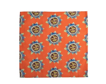 Orange Cotton Adult Passiflora Coral Apron Passion Flower Bespoke Hand Drawn Design Designer Botanical Adjustable