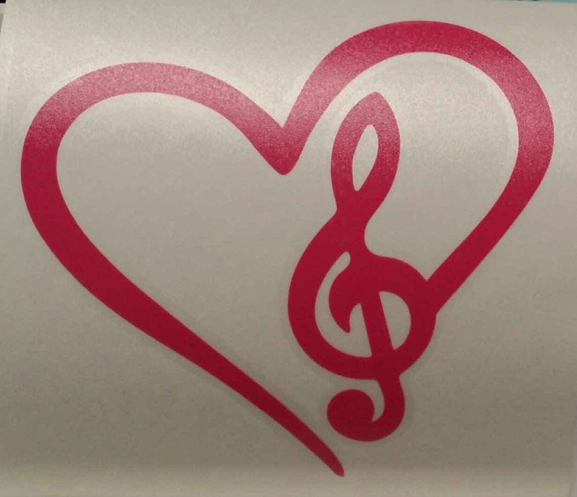 Heart With Treble Clef Vinyl Decal Sticker/music Lover/heart Decal ...