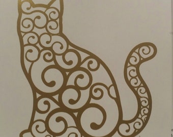 Cat Vinyl Decal with Fancy Swirl Design/Cat Decal/Swirl/Kitty Cat/Yeti Decal/Car Decal/Laptop Decal Sticker