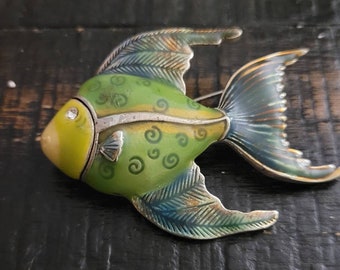 Vintage Enamel Fish Pendant and Brooch