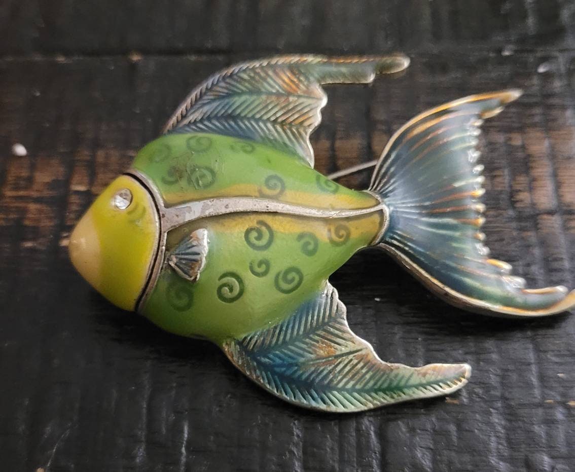 Vintage Enamel Fish Pendant and Brooch - Etsy