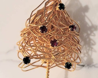 Vintage Gold Wire Christmas Tree with Rhinestones